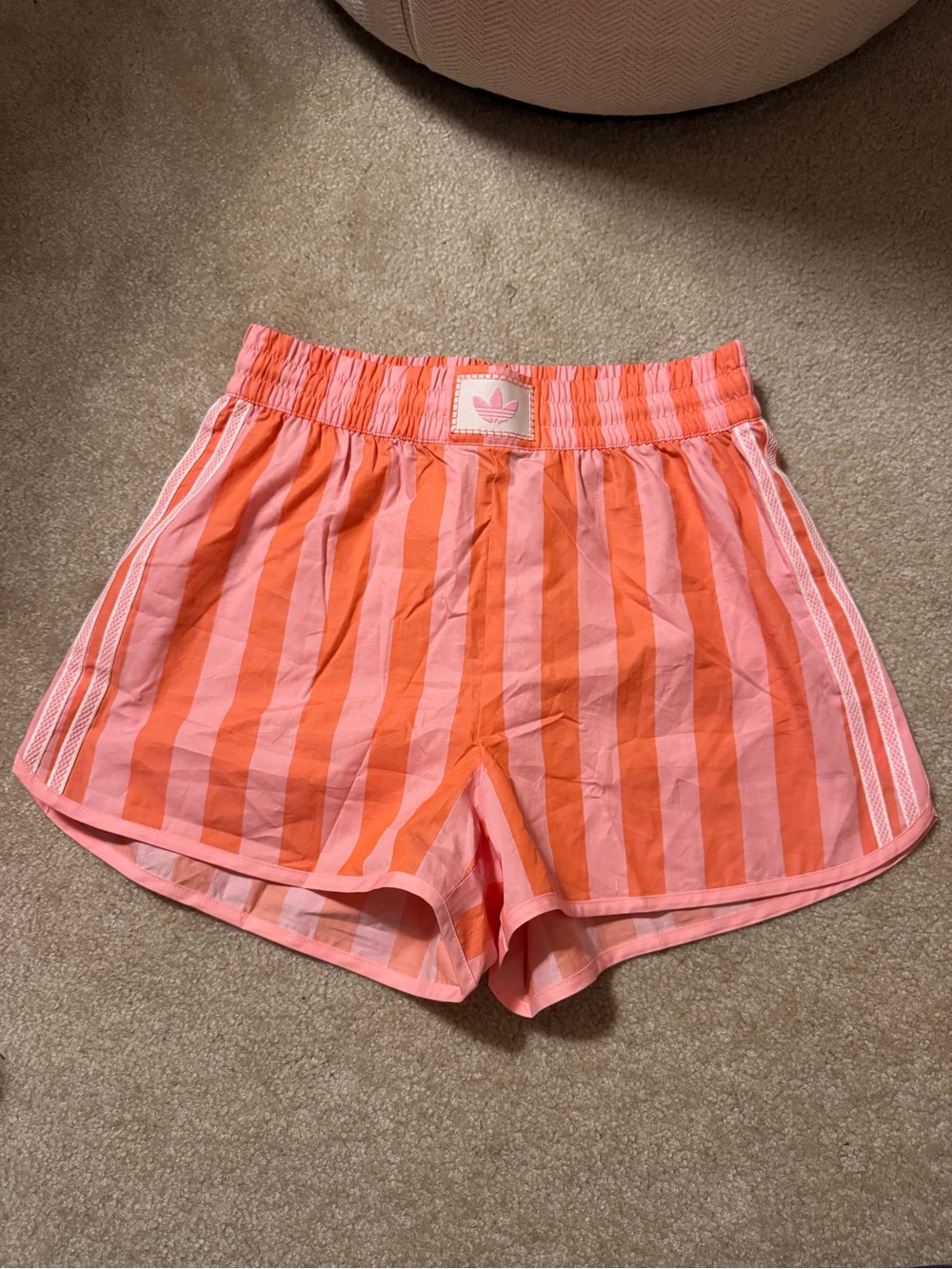 adidas Women's Pink and Orange Striped Athletic Shorts